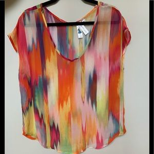 Gorgeous Silk Multicolored Top V Neck Large NWOT